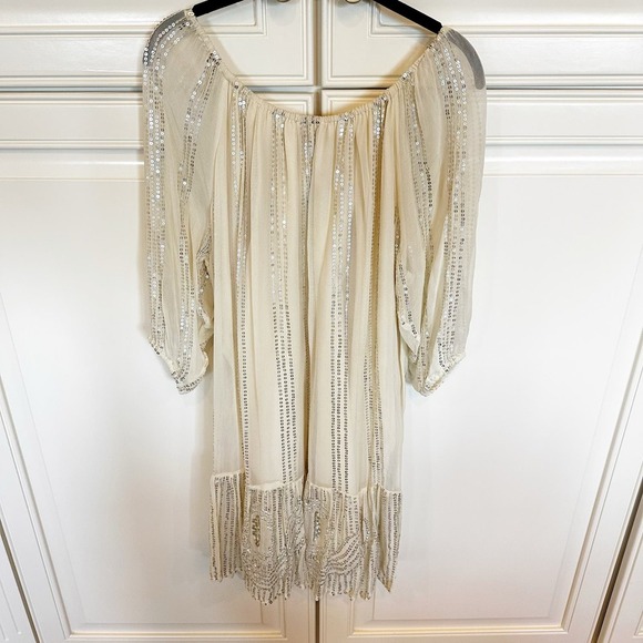 Anthropologie Carolina K Women’s Charo Off Shoulder Cream Sequined Boho Dress - Picture 14 of 14
